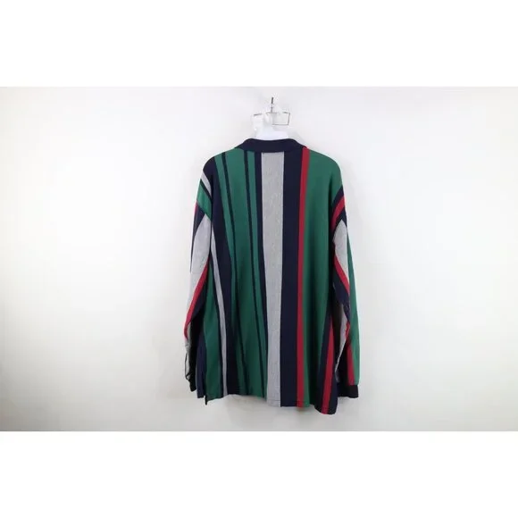 Vtg 90s Streetwear Mens Large Faded Striped Color Block Long Sleeve Rugby Polo - Picture 12 of 14